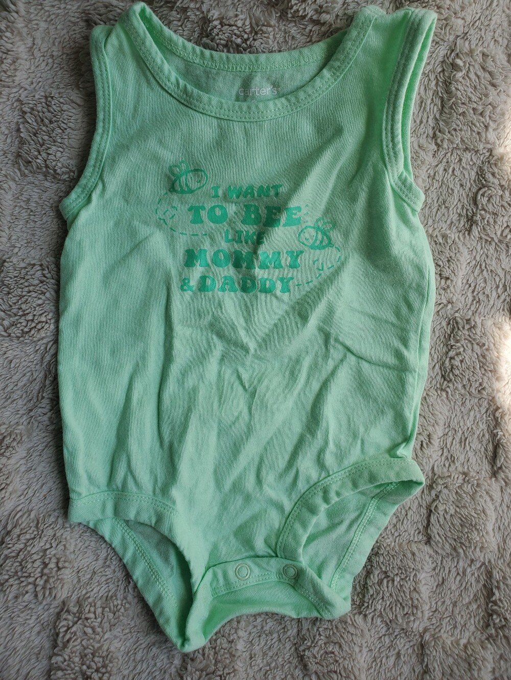 Carter's Light Green Sleeveless Bee Print One-Piece Bodysuit